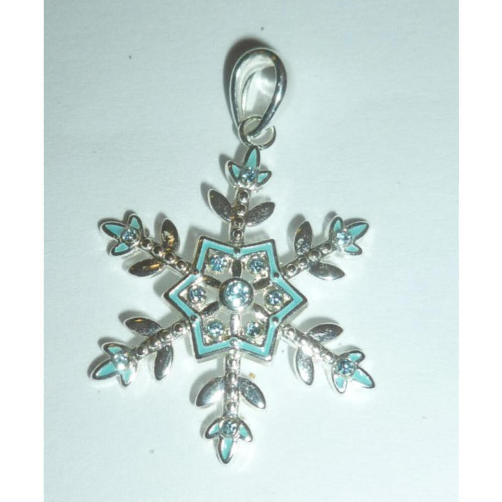 JCM Disney Frozen Snowflake Pendant Silver Tone Blue Enamel Rhinestone‎